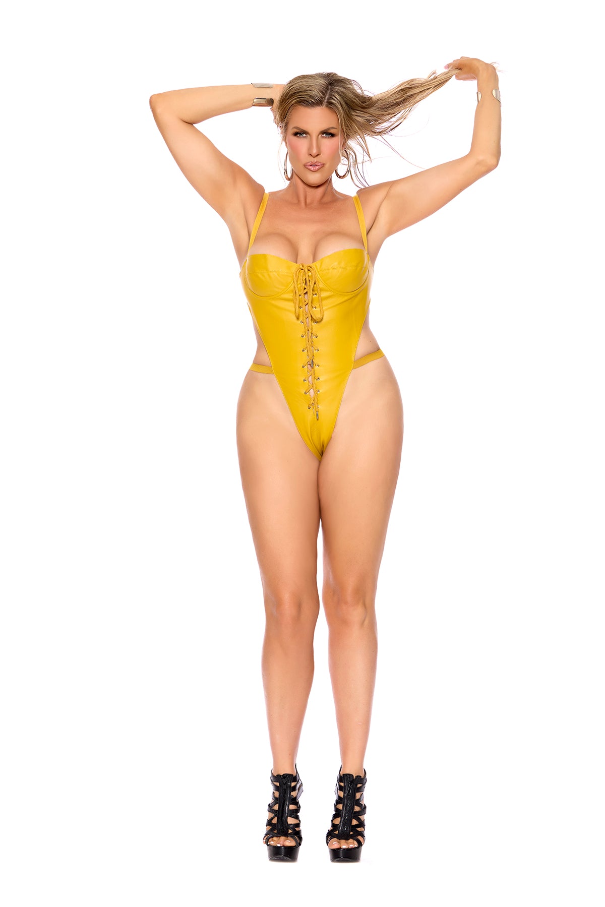 Elegant Moments Leather Teddy With Lace Up Front Plus Size